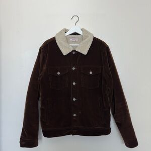Corduroy Sherpa Collar Jacket - Brown with Cream Collar